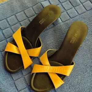 Anne Klein Tan Slide Sandals with Criss-Cross Design